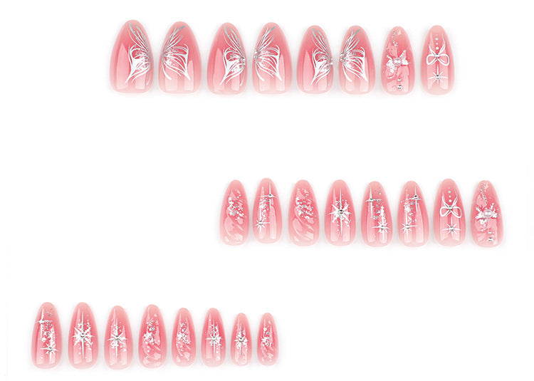 Short 3D Almond nails Print on demand butterfly design-24 pcs nail & nail tools included