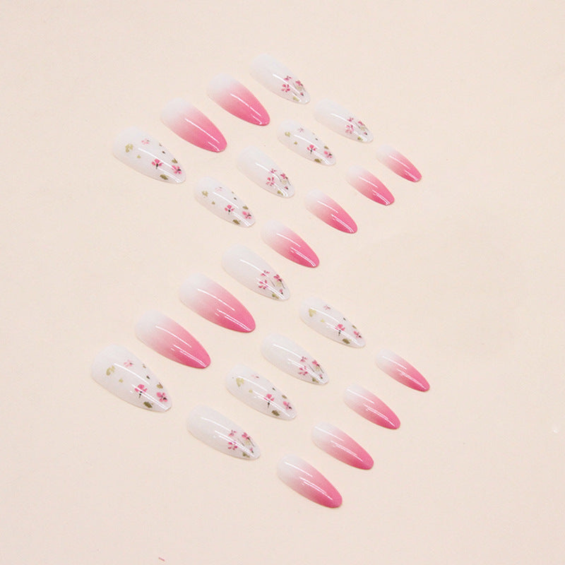Short Summer japanese pinky flower Almond nail