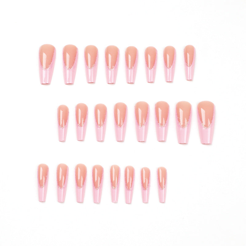 French pink press on nail long style fake nails - 24 pcs & nail tools included