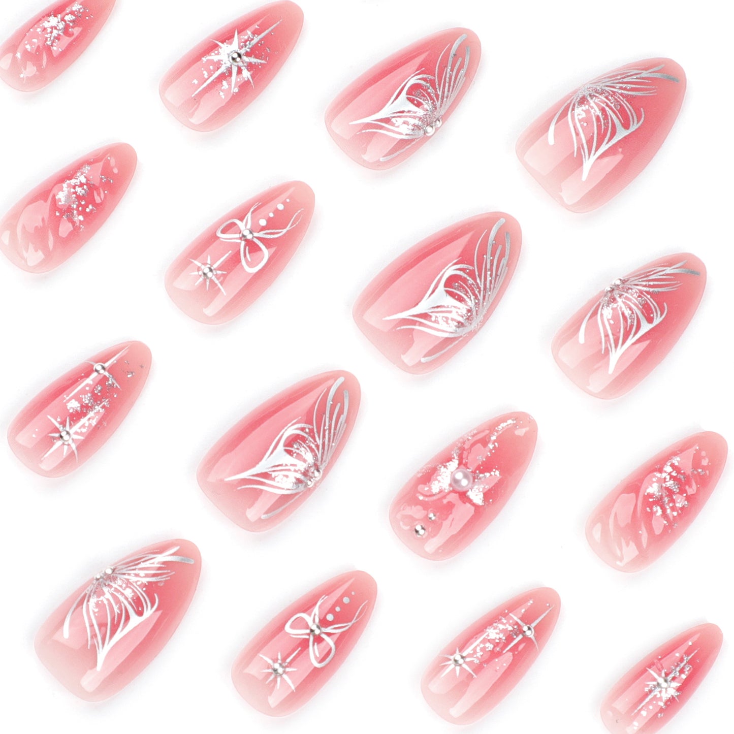 Short 3D Almond nails Print on demand butterfly design-24 pcs nail & nail tools included