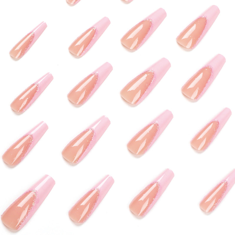 French pink press on nail long style fake nails - 24 pcs & nail tools included