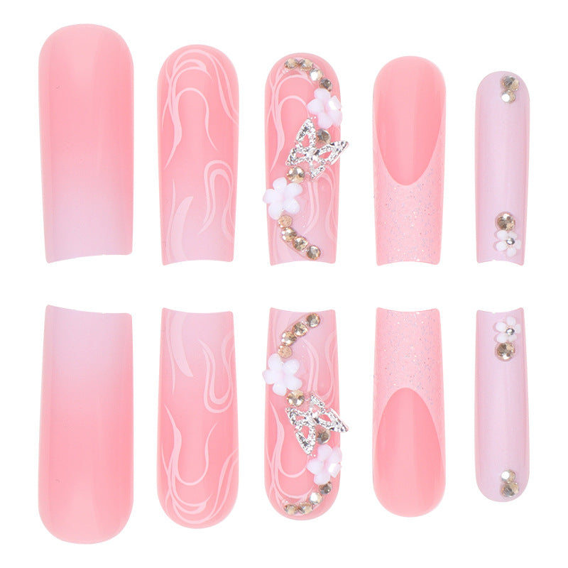 long press on nail long coffin style nails flower and butterfly nail art 24 pcs & nails tools included