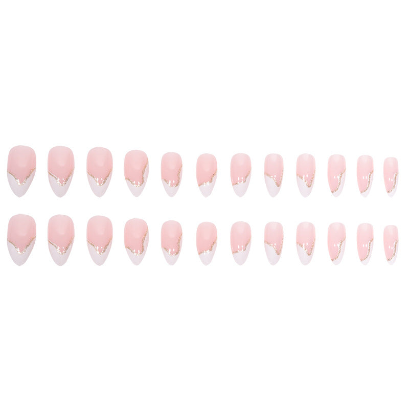 French Almond style fake nail gold glitter nail - 24 pcs & nail tools included