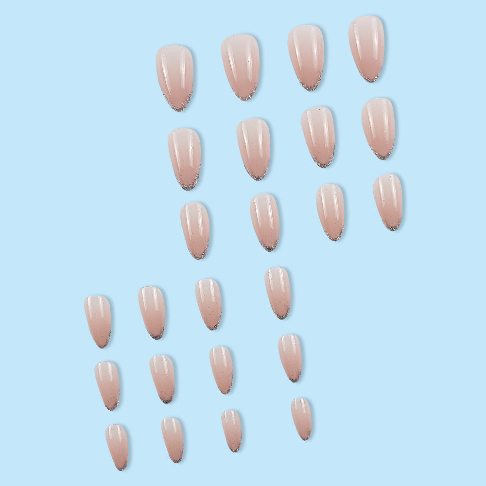 Short press on nail pinky nude color minimalist design long lasting nails - 24 pieces & nail tools included