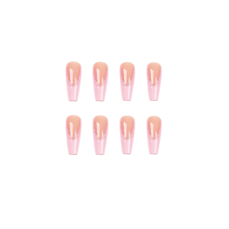 French pink press on nail long style fake nails - 24 pcs & nail tools included