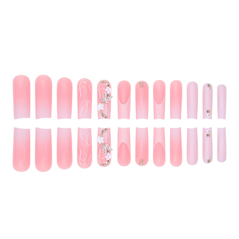 long press on nail long coffin style nails flower and butterfly nail art 24 pcs & nails tools included