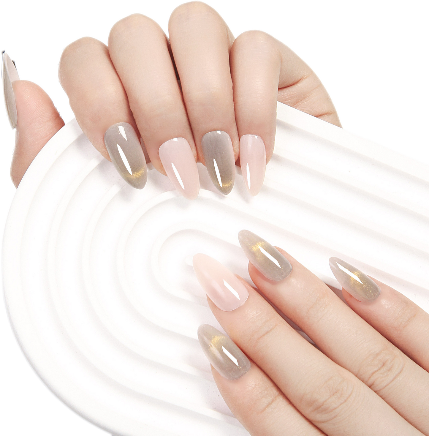 Ongles portables œil de chat français, morceaux d'ongles finis, 24 pièces, ongles en amande - Rose