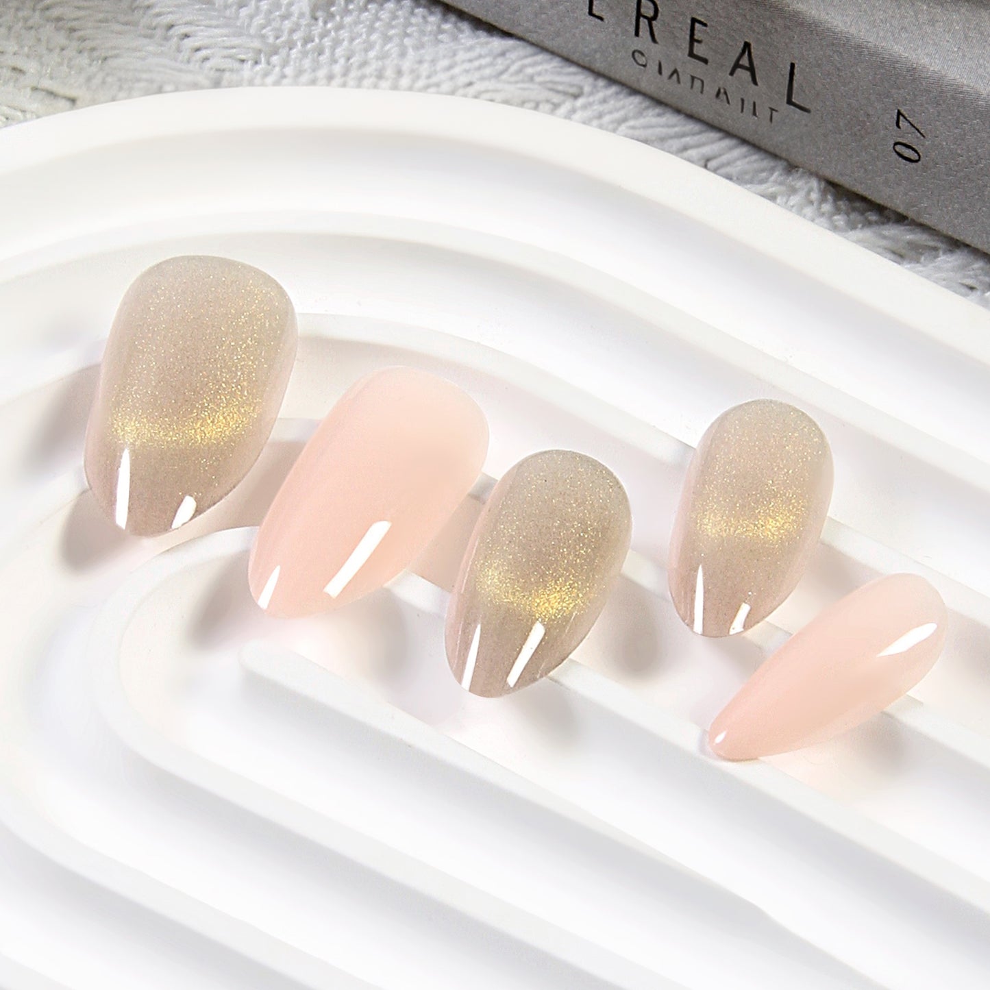 Ongles portables œil de chat français, morceaux d'ongles finis, 24 pièces, ongles en amande - Rose