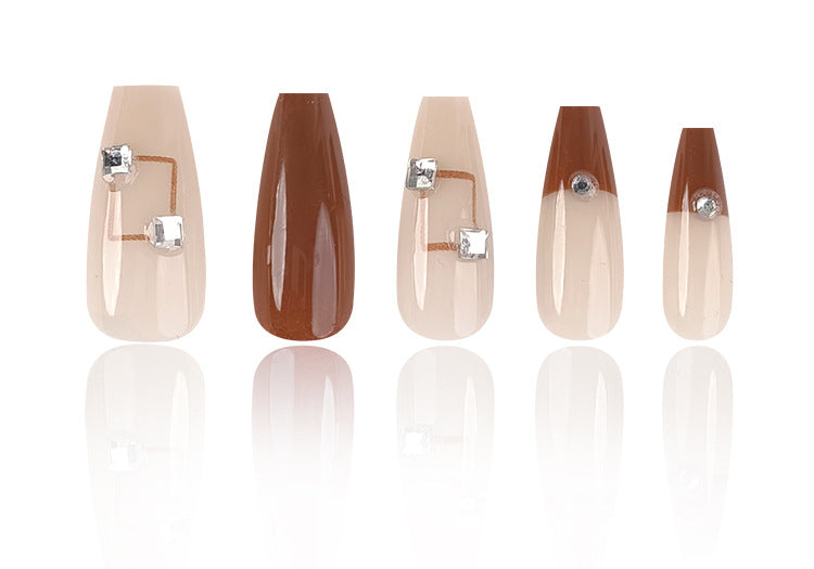 Long round style press on nails Shining dimonds fake nails - 24 pcs & nails tools included