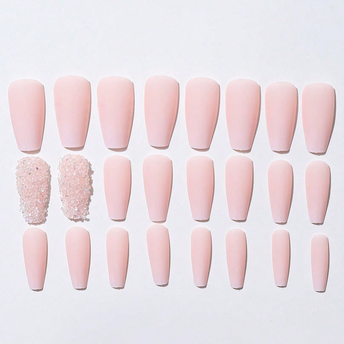Ongles longs portables avec ongles de couleur unie rose diamant 24 pièces incluses