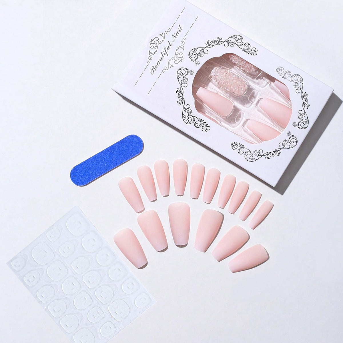 Ongles longs portables avec ongles de couleur unie rose diamant 24 pièces incluses