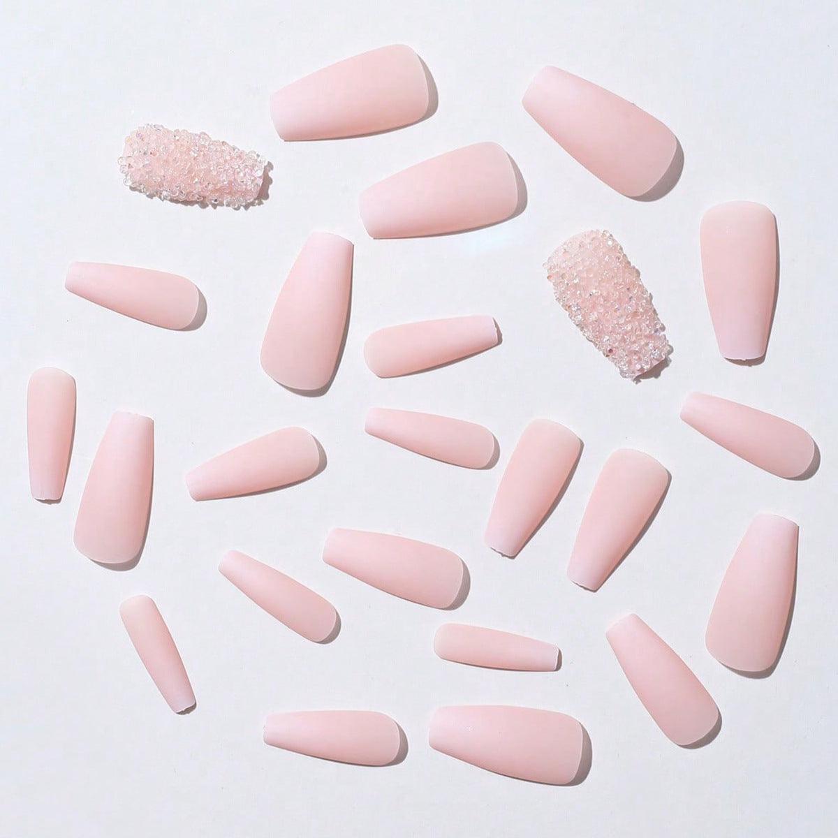 Ongles longs portables avec ongles de couleur unie rose diamant 24 pièces incluses