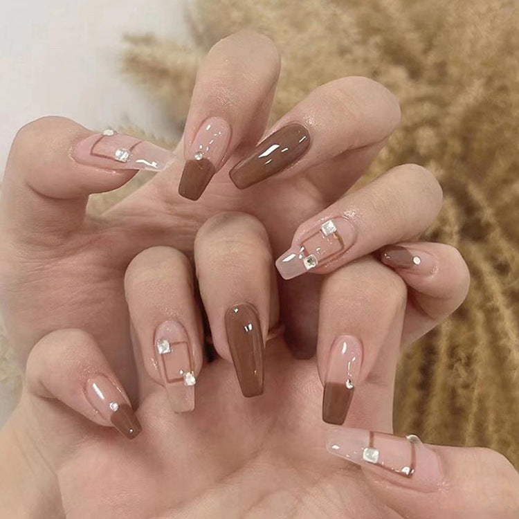 Long round style press on nails Shining dimonds fake nails - 24 pcs & nails tools included