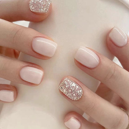 Short style pure desire simple milk white press on nail art sweet minimalist style fake nail finished nail art sheet