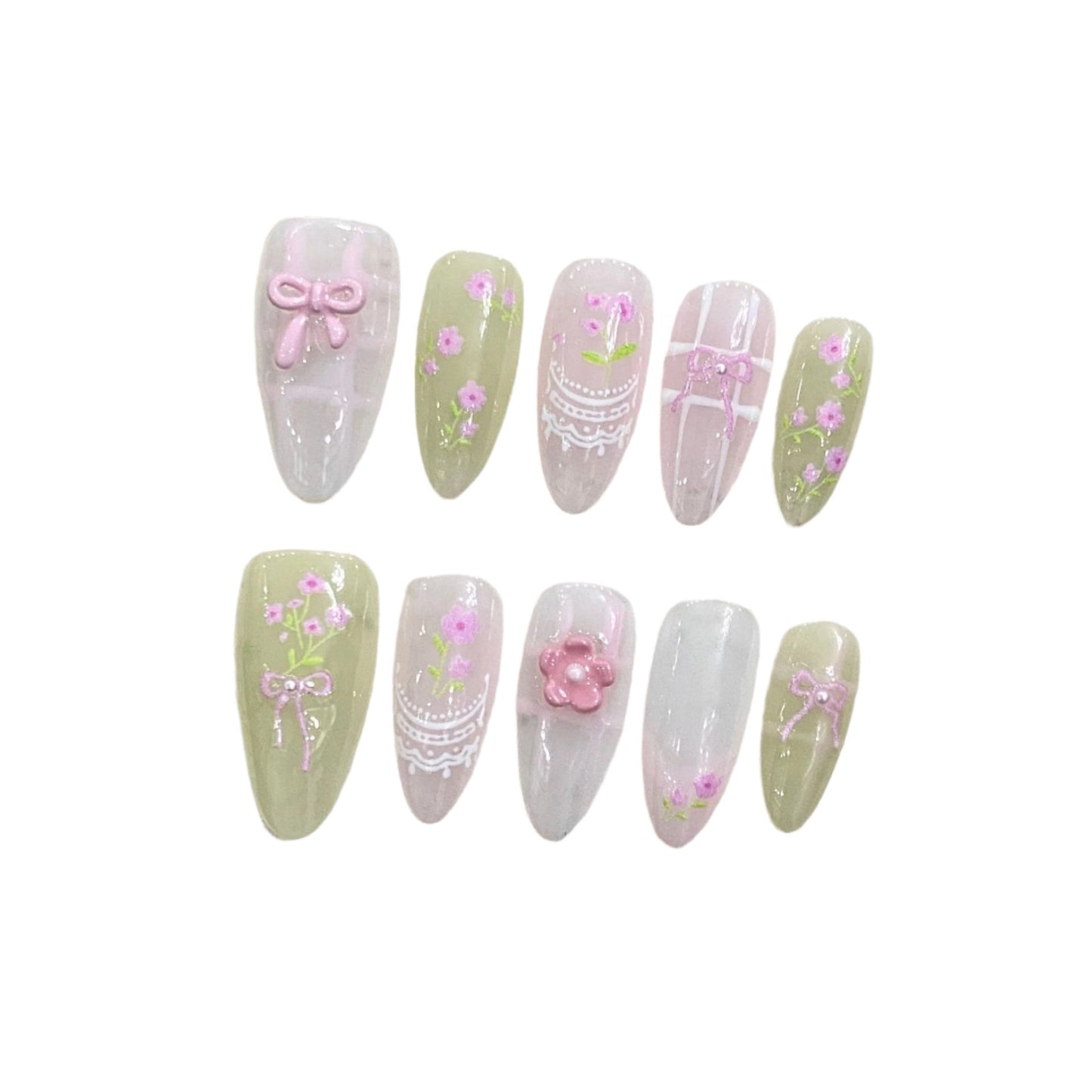 Handmade Spring colors nails. Sweetheart, hot girl looks white, spring day, fresh atmosphere, nail art patch - 4 sizes/10 pcs each & nail tools included