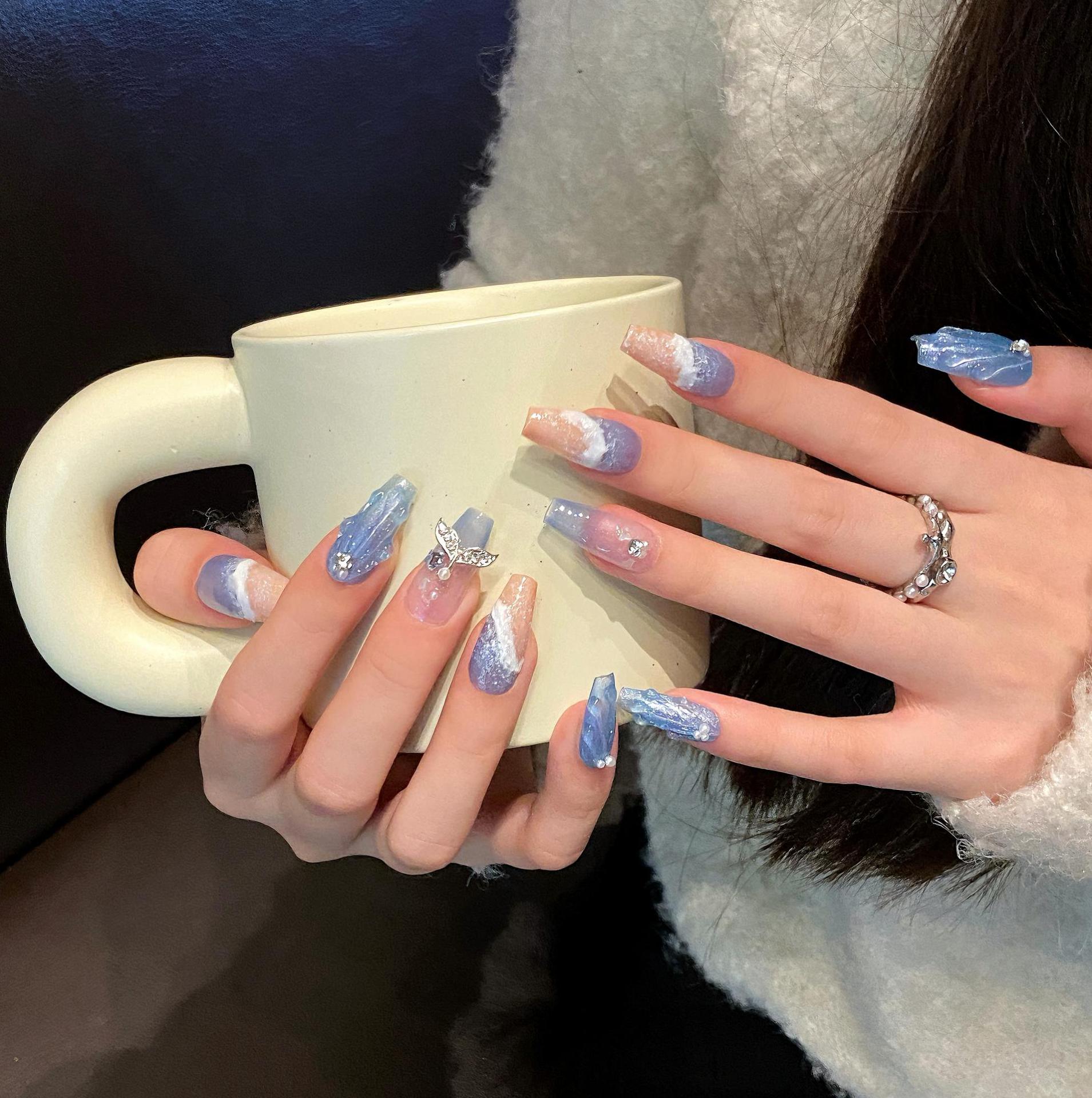 Ocean Wave Glitter Nails for Beach Magic