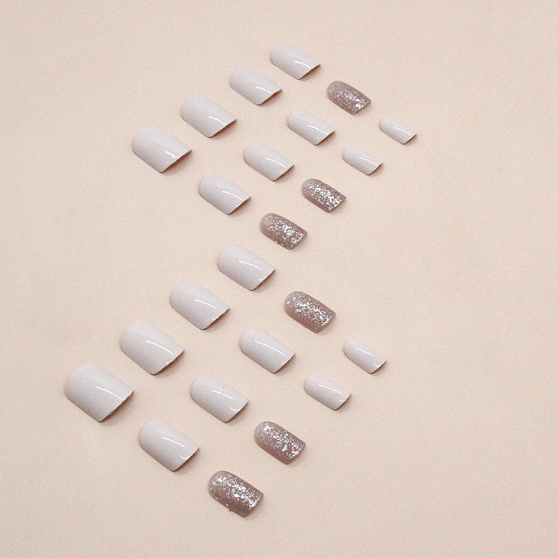 Short style pure desire simple milk white press on nail art sweet minimalist style fake nail finished nail art sheet