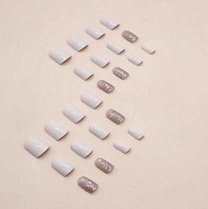 Short style pure desire simple milk white press on nail art sweet minimalist style fake nail finished nail art sheet