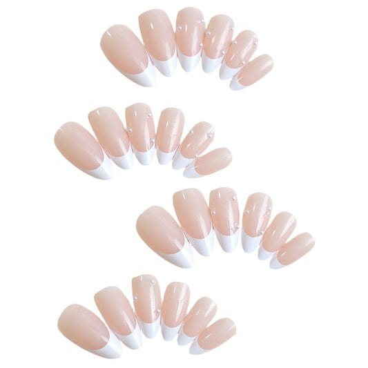 French style pearl white edge short press on nail jelly style - 24 pieces nail & jelly sticker for press on