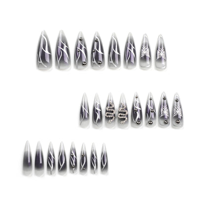 Darkness press on nails Punk design Almond false nails - 24 pcs nails & nails tools included