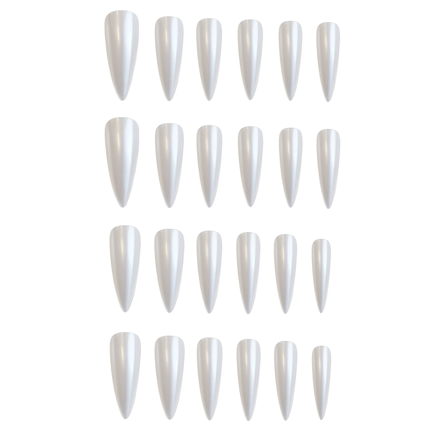 Long White Moonlight Fake Nail Elegant Aurora Pearl false nails - 24 pcs & nail tools included