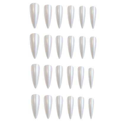 Long White Moonlight Fake Nail Elegant Aurora Pearl false nails - 24 pcs & nail tools included