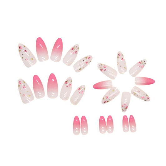 Short Summer japanese pinky flower Almond nail