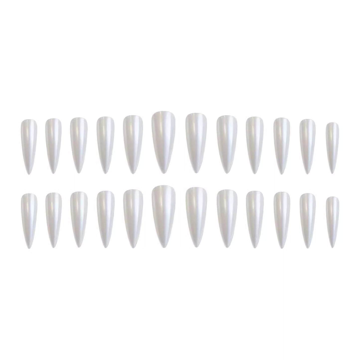 Long White Moonlight Fake Nail Elegant Aurora Pearl false nails - 24 pcs & nail tools included