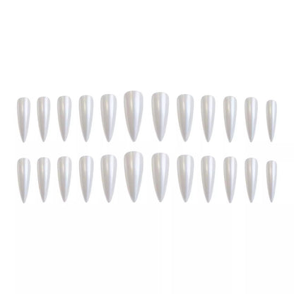 Long White Moonlight Fake Nail Elegant Aurora Pearl false nails - 24 pcs & nail tools included