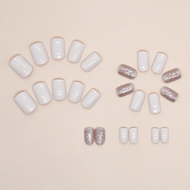 Short style pure desire simple milk white press on nail art sweet minimalist style fake nail finished nail art sheet