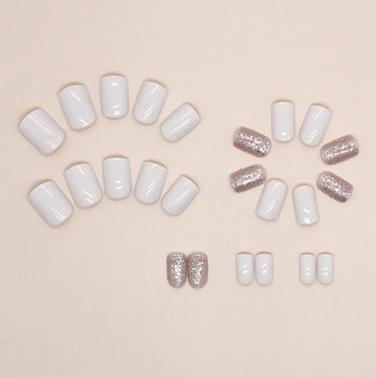 Short style pure desire simple milk white press on nail art sweet minimalist style fake nail finished nail art sheet