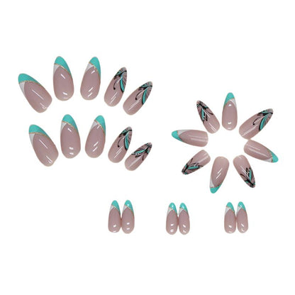 Short Almond nail French style cuties butterfly design nail art press on