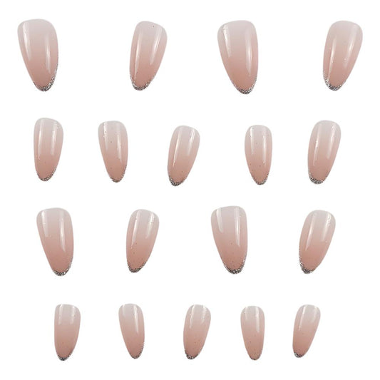 Short press on nail pinky nude color minimalist design long lasting nails - 24 pieces & nail tools included