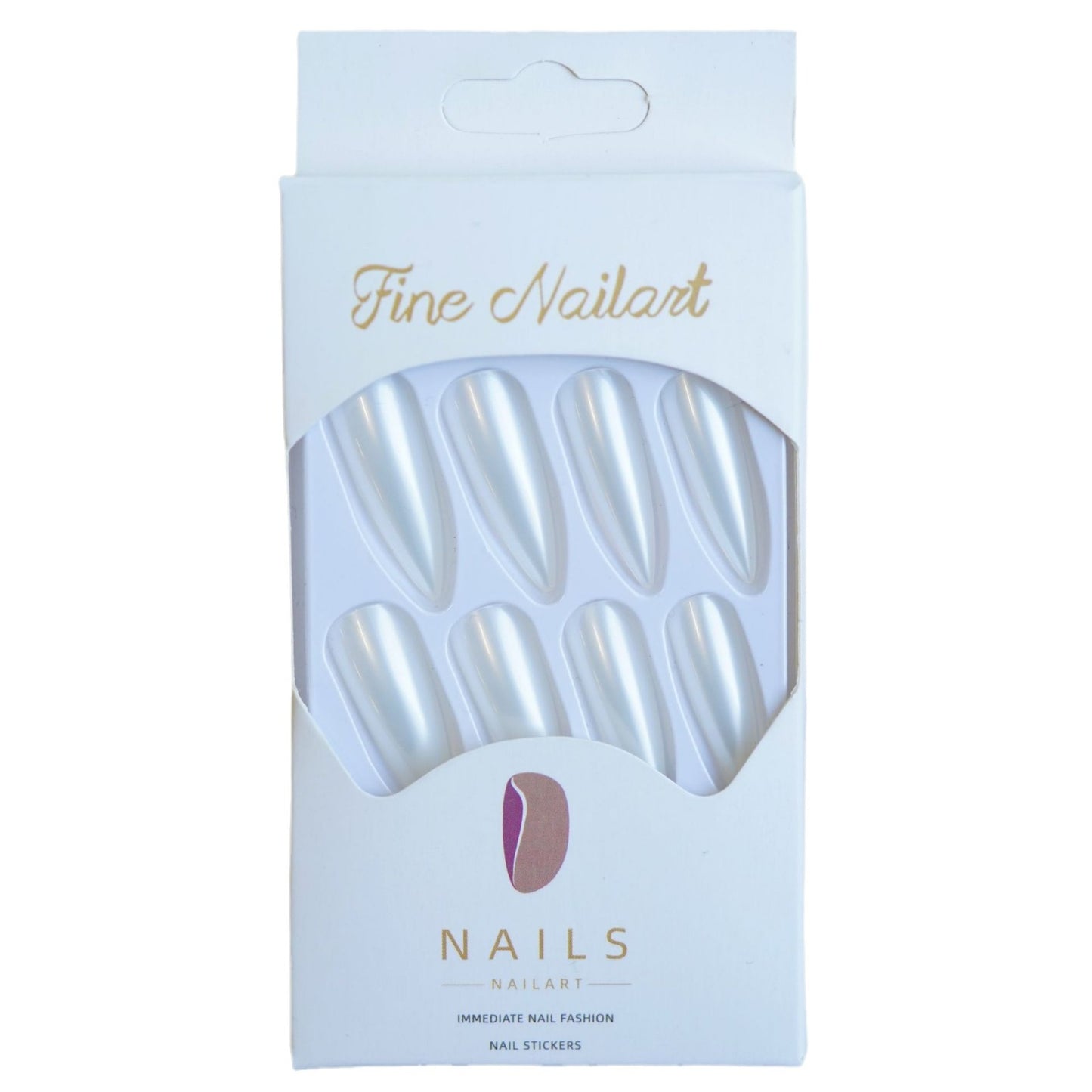 Long White Moonlight Fake Nail Elegant Aurora Pearl false nails - 24 pcs & nail tools included