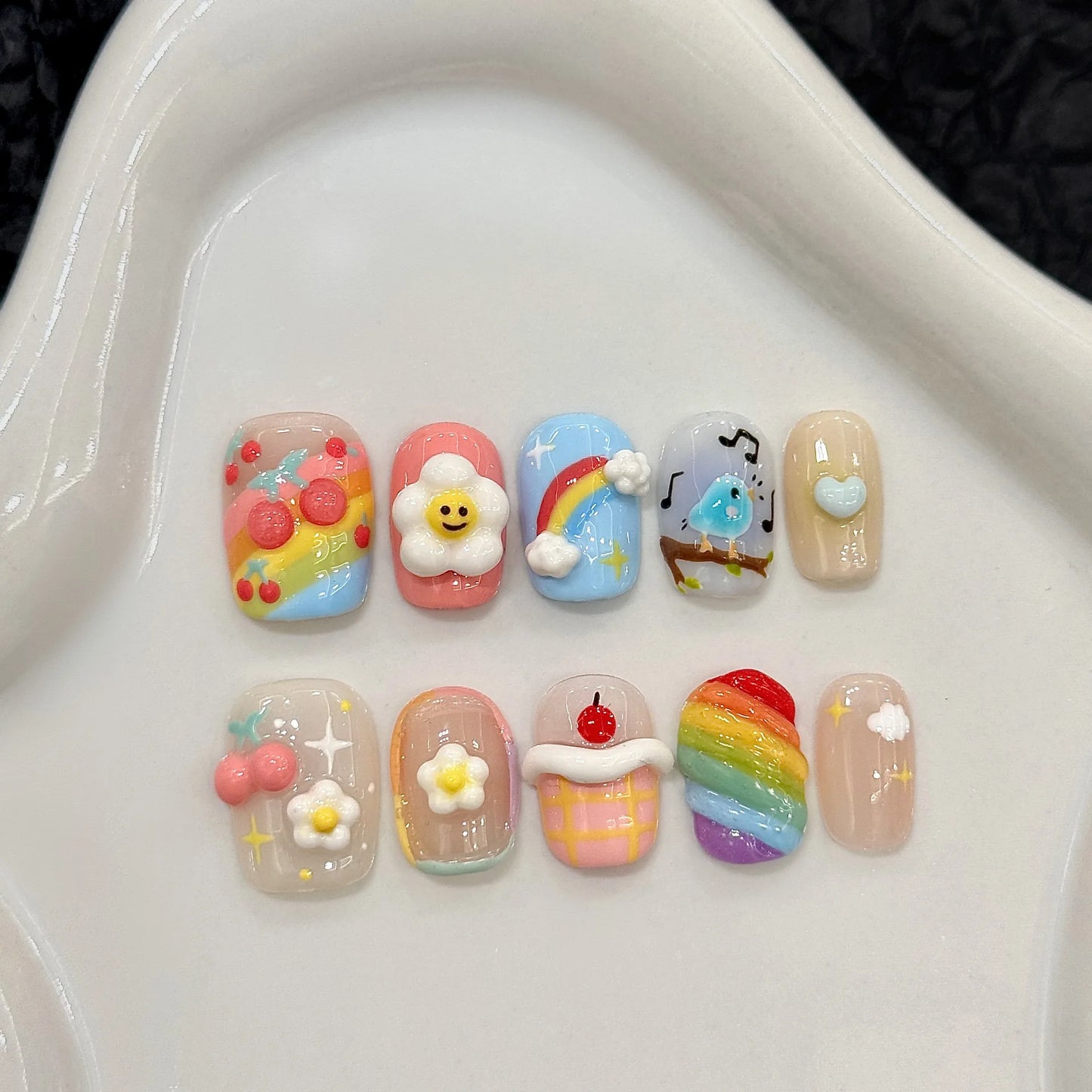 10Pcs Cartoon Pattern Handmade Press on Nails Cute Fake Nails Wearable Stick-on Nails Full Cover False Nail Накладные Ногти 네일팁