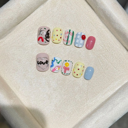 10Pcs Cartoon Pattern Handmade Press on Nails Cute Fake Nails Wearable Stick-on Nails Full Cover False Nail Накладные Ногти 네일팁