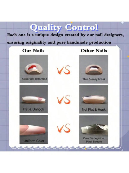 10PCS of handmade press on fake nails, cyberpunk wearable nails, finished nail art, long pointed adhesive fake nails.