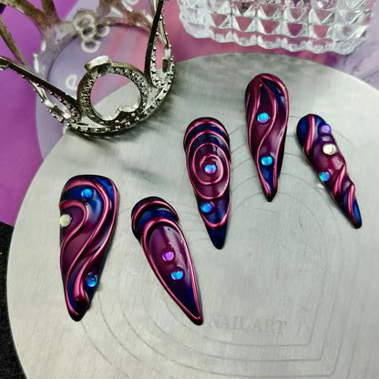 10PCS of handmade press on fake nails, cyberpunk wearable nails, finished nail art, long pointed adhesive fake nails.