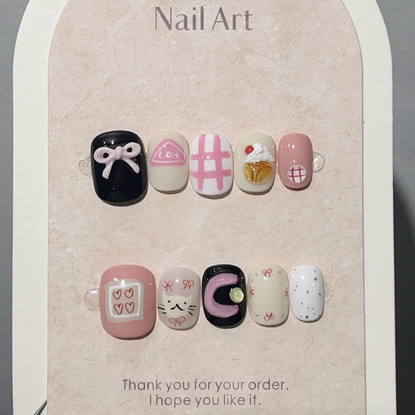 10Pcs Cartoon Pattern Handmade Press on Nails Cute Fake Nails Wearable Stick-on Nails Full Cover False Nail Накладные Ногти 네일팁