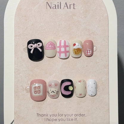 10Pcs Cartoon Pattern Handmade Press on Nails Cute Fake Nails Wearable Stick-on Nails Full Cover False Nail Накладные Ногти 네일팁