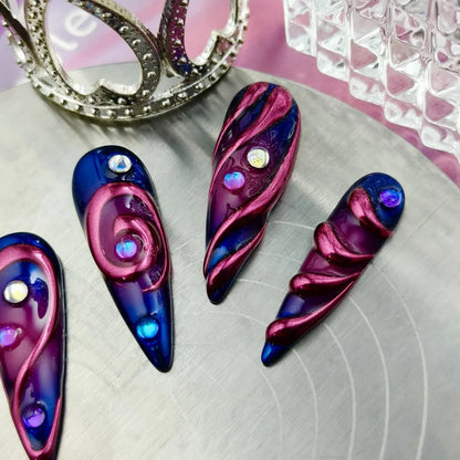 10PCS of handmade press on fake nails, cyberpunk wearable nails, finished nail art, long pointed adhesive fake nails.