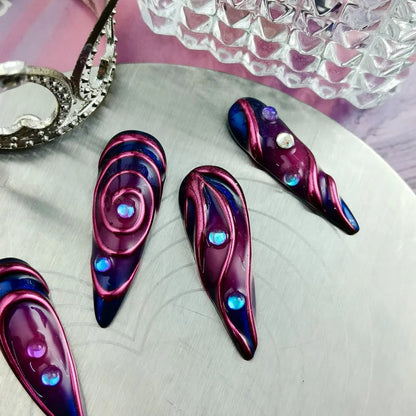 10PCS of handmade press on fake nails, cyberpunk wearable nails, finished nail art, long pointed adhesive fake nails.
