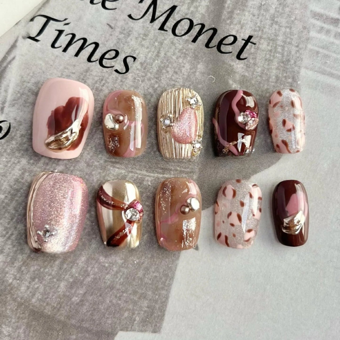 10Pcs Cartoon Pattern Handmade Press on Nails Cute Fake Nails Wearable Stick-on Nails Full Cover False Nail Накладные Ногти 네일팁
