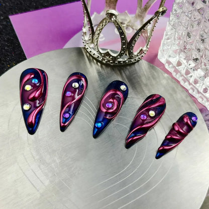 10PCS of handmade press on fake nails, cyberpunk wearable nails, finished nail art, long pointed adhesive fake nails.