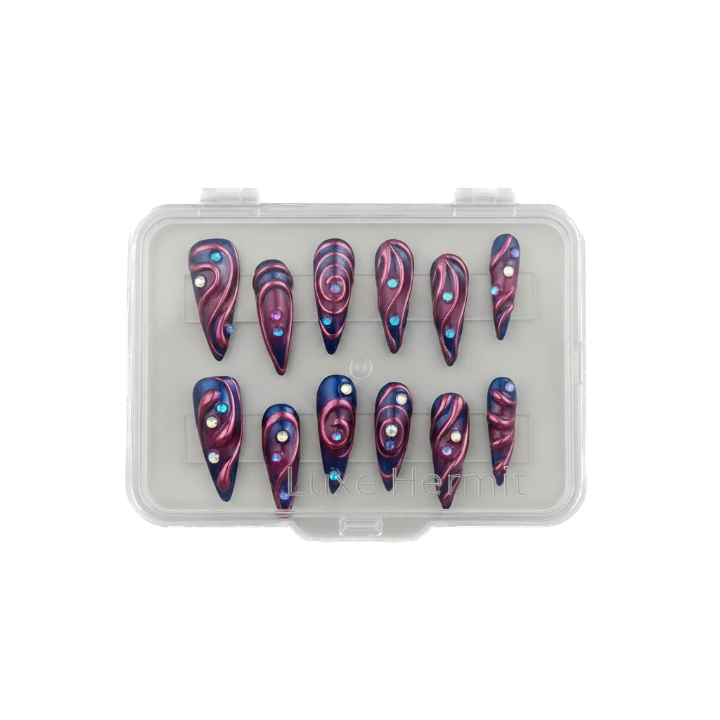 10PCS of handmade press on fake nails, cyberpunk wearable nails, finished nail art, long pointed adhesive fake nails.