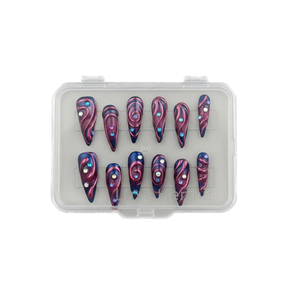 10PCS of handmade press on fake nails, cyberpunk wearable nails, finished nail art, long pointed adhesive fake nails.